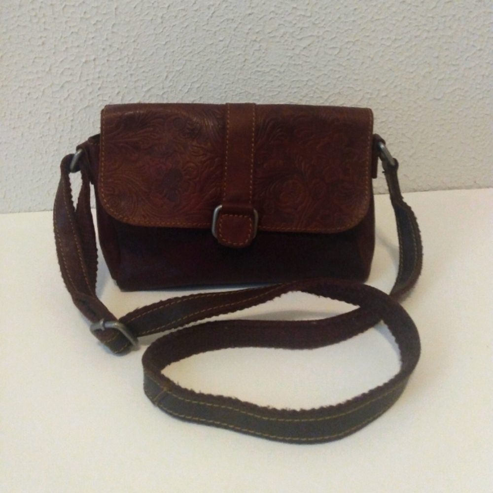 Jack Georges Brown Tooled Genuine Leather Shoulder Crossbody Bag